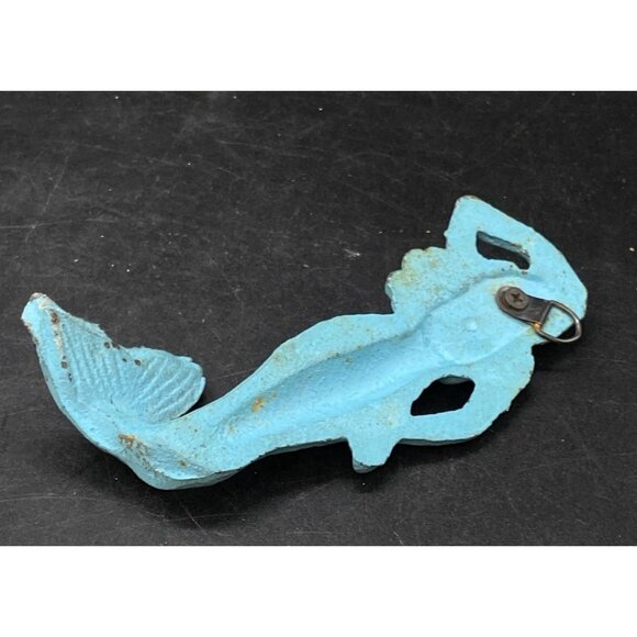 Grotto Beach Decor Coat Hat Wall Hook Cast Iron Mermaid Blue Patina 6” - Picture 3 of 5